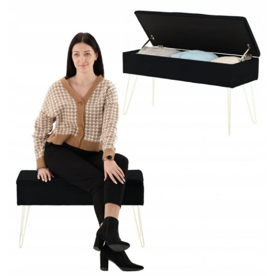 Taburetă tapitată de culoare neagră cu dimensiunile 75 x 30 x 40 cm