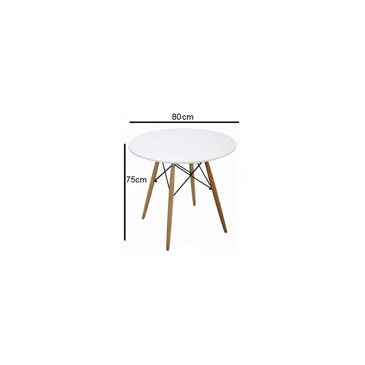 Masa de dining 80x80x75cm în culoare albă, cu picioare din lemn.