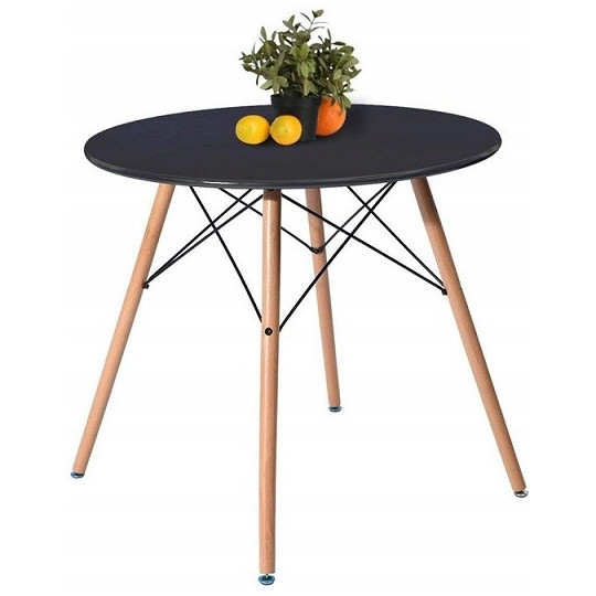 Masă modernă de bucătărie de culoare neagră, rotundă, cu un diametru de 60 cm.