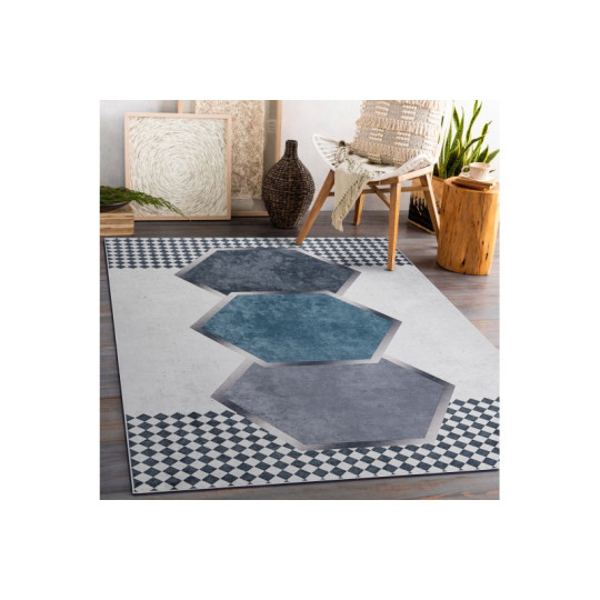 Covoare moderne pentru living cu forme geometrice în culoarea albastră ANDRE