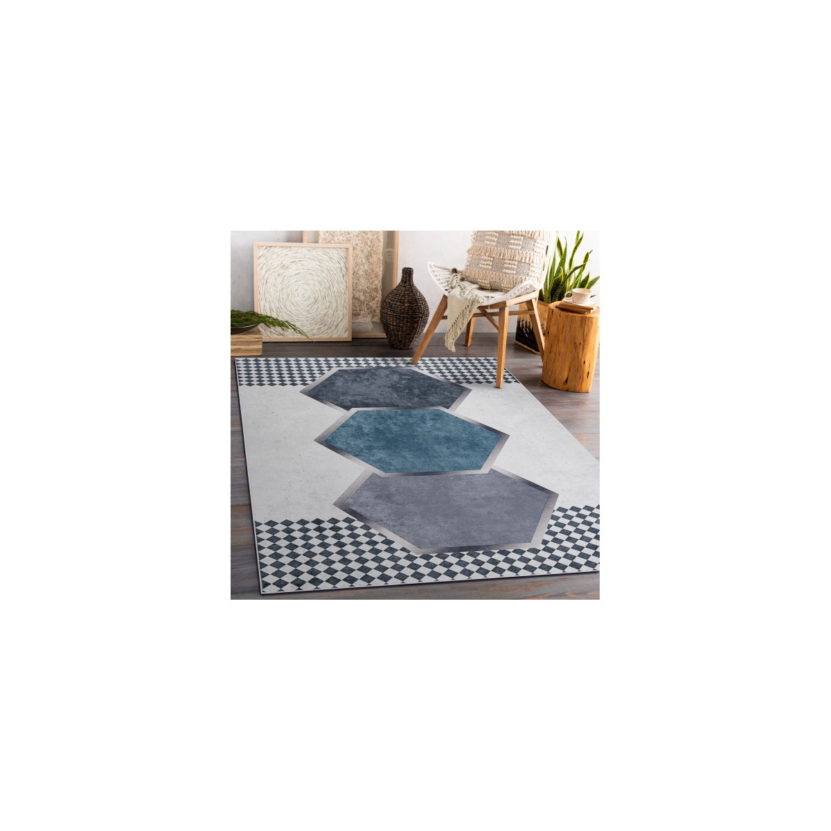 Covoare moderne pentru living cu forme geometrice în culoarea albastră ANDRE