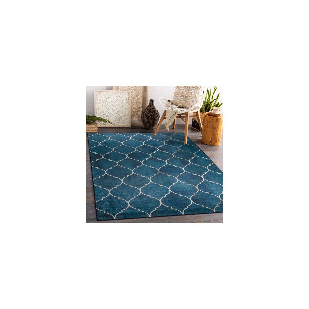 Covor albastru lavabil, antiderapant, diferite dimensiuni ANDRE