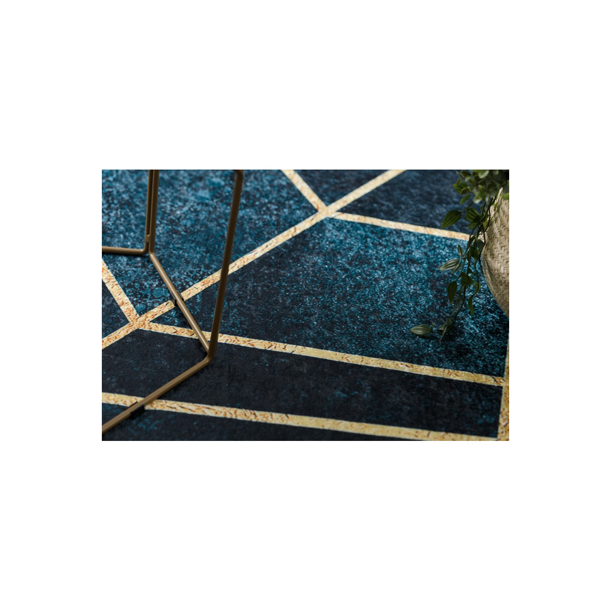 Covor turcoaz-auriu, lavabil, antiderapant, cu model geometric, diverse dimensiuni ANDRE