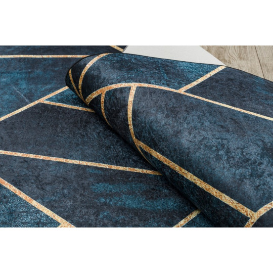 Covor turcoaz-auriu, lavabil, antiderapant, cu model geometric, diverse dimensiuni ANDRE