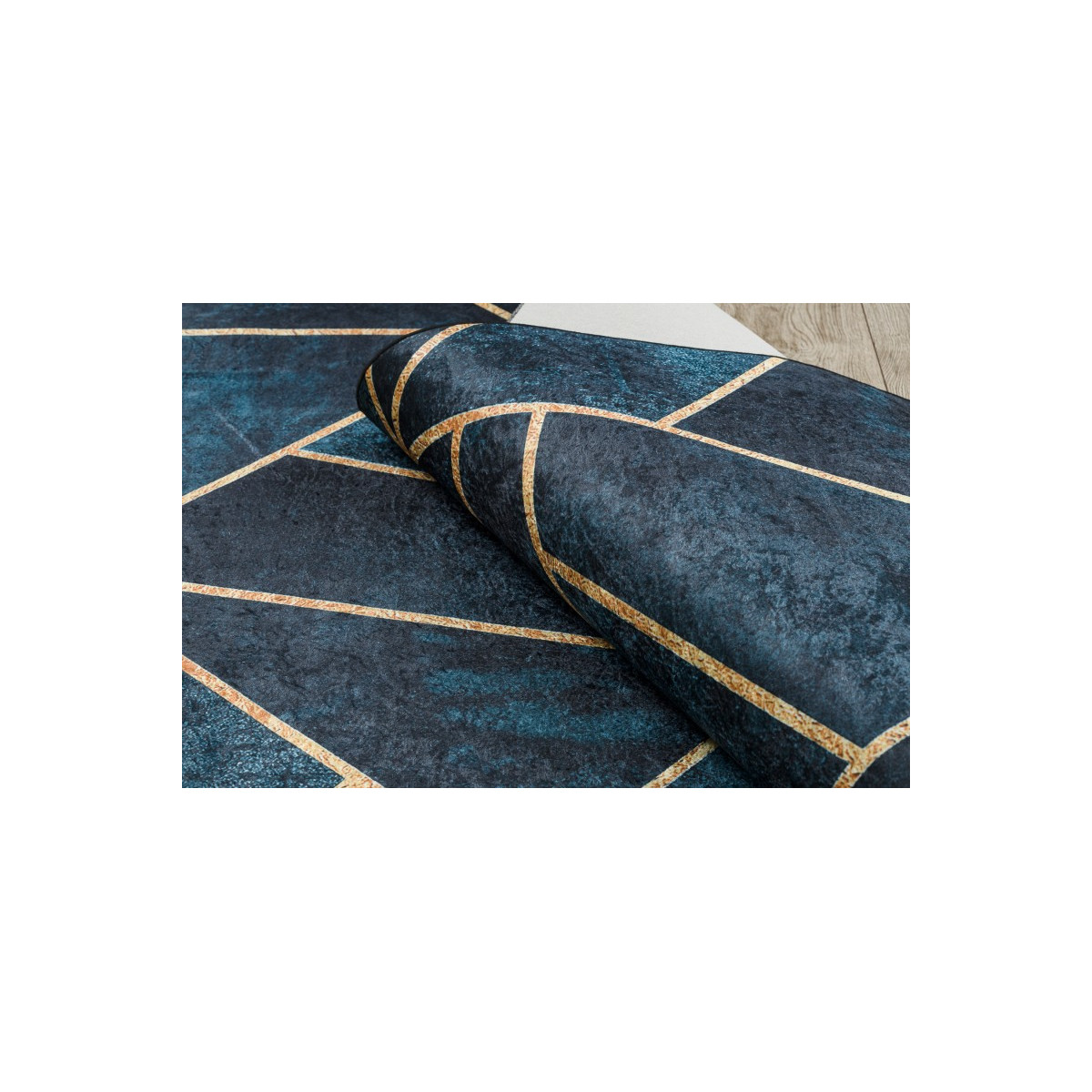 Covor turcoaz-auriu, lavabil, antiderapant, cu model geometric, diverse dimensiuni ANDRE