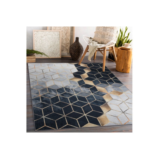 Covoare lavabile antiderapante aurii și negre cu model 3D de cuburi, diverse dimensiuni ANDRE