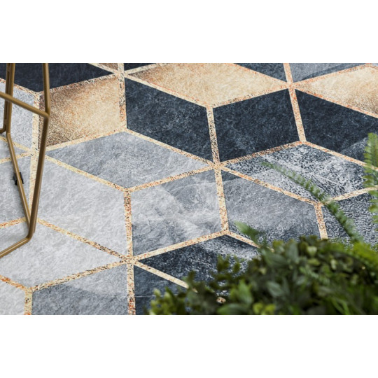 Covoare lavabile antiderapante aurii și negre cu model 3D de cuburi, diverse dimensiuni ANDRE