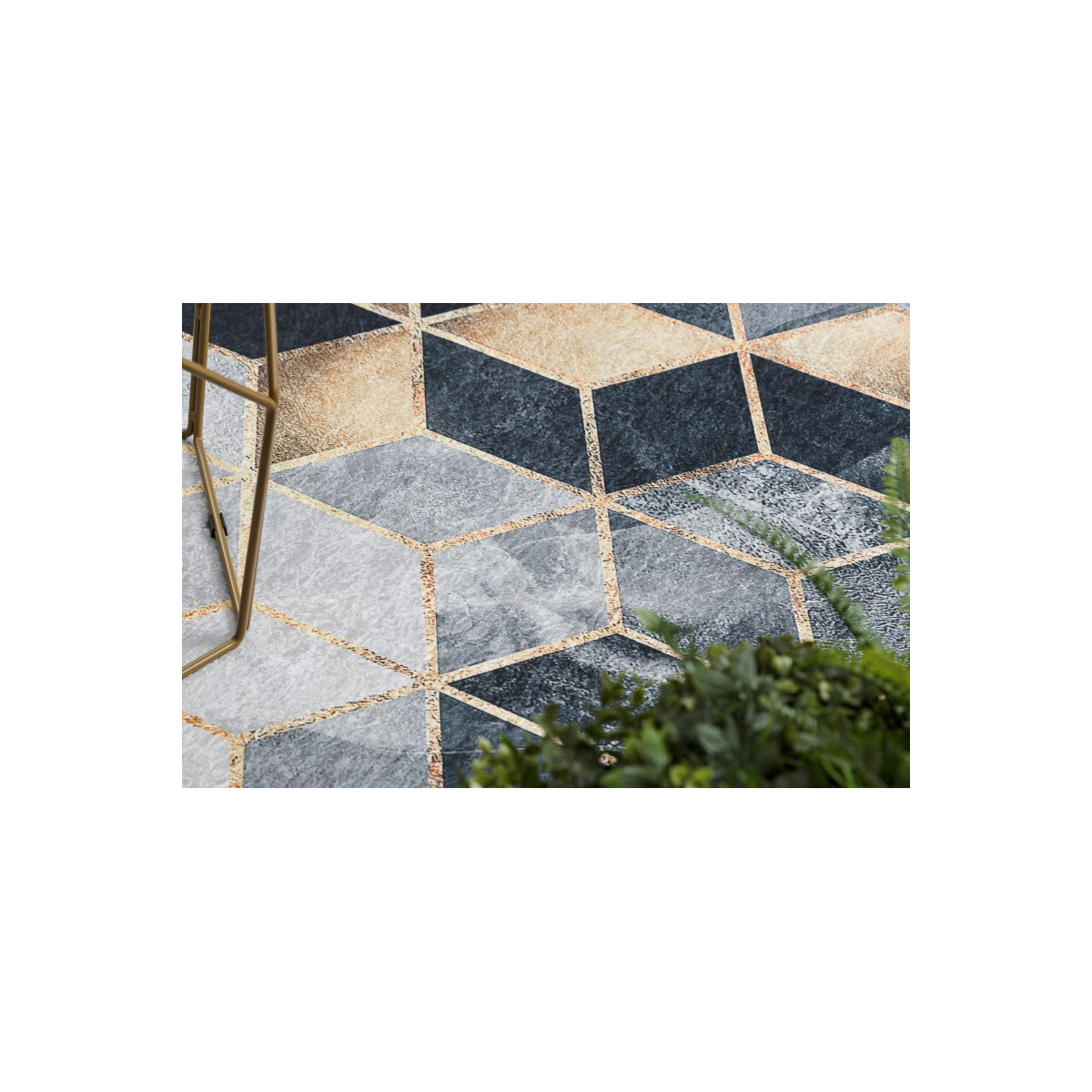 Covoare lavabile antiderapante aurii și negre cu model 3D de cuburi, diverse dimensiuni ANDRE