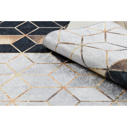 Covoare lavabile antiderapante aurii și negre cu model 3D de cuburi, diverse dimensiuni ANDRE