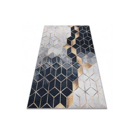 Covoare lavabile antiderapante aurii și negre cu model 3D de cuburi, diverse dimensiuni ANDRE