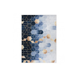 Covor albastru lavabil antiderapant model modern, cuburi colorate de dimensiuni diferite ANDRE