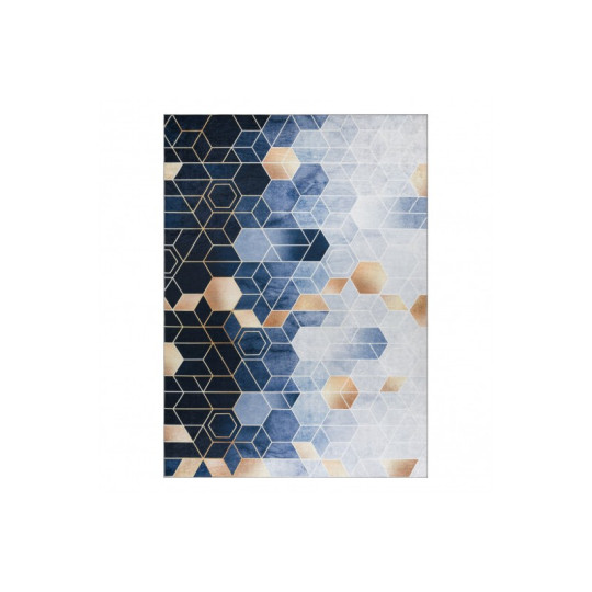 Covor albastru lavabil antiderapant model modern, cuburi colorate de dimensiuni diferite ANDRE