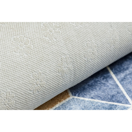 Covor albastru lavabil antiderapant model modern, cuburi colorate de dimensiuni diferite ANDRE