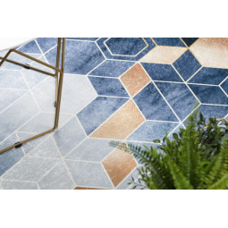 Covor albastru lavabil antiderapant model modern, cuburi colorate de dimensiuni diferite ANDRE