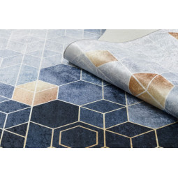 Covor albastru lavabil antiderapant model modern, cuburi colorate de dimensiuni diferite ANDRE