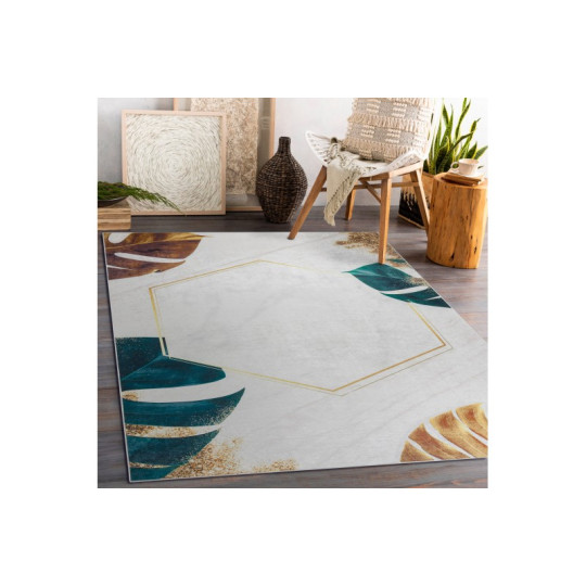 Covor alb-aurieș, lavabil, antiderapant, disponibile în mai multe dimensiuni ANDRE