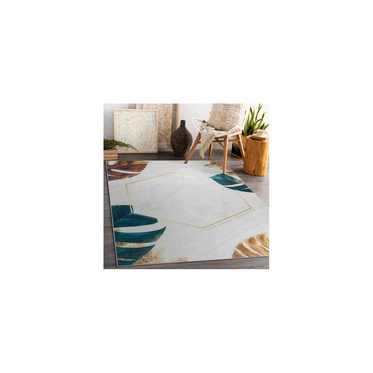 Covor alb-aurieș, lavabil, antiderapant, disponibile în mai multe dimensiuni ANDRE