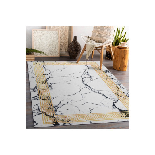 Covoare alb-aurii, spălabil, antiderapant, model marmură grecească, diverse dimensiuni ANDRE