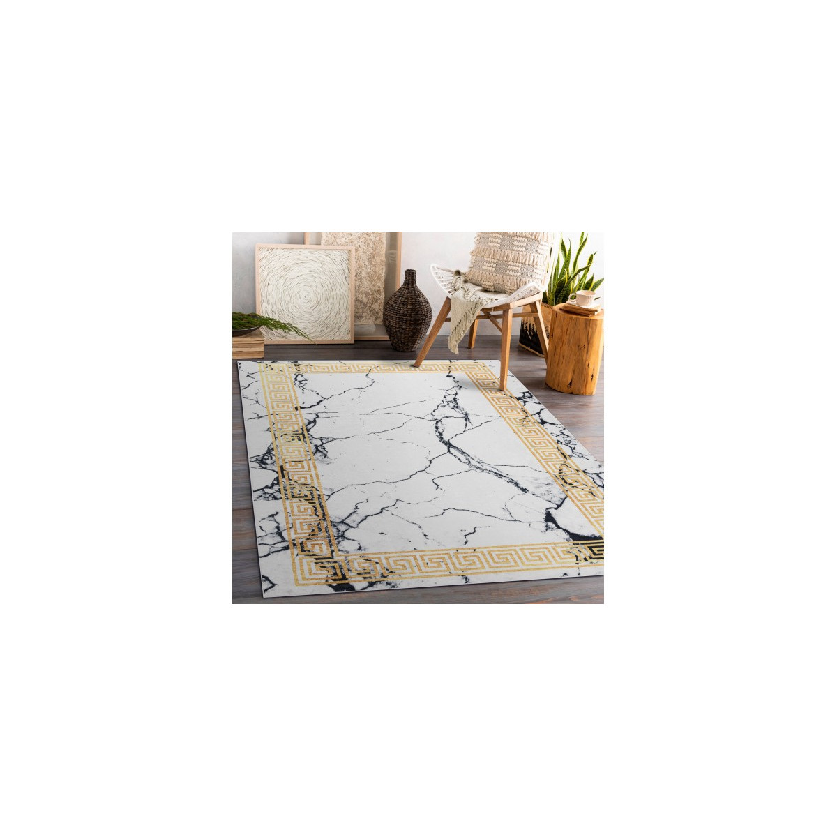 Covoare alb-aurii, spălabil, antiderapant, model marmură grecească, diverse dimensiuni ANDRE