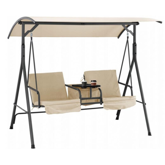 Leagăna de grădină dublă de culoare bej, cu suport pentru căni