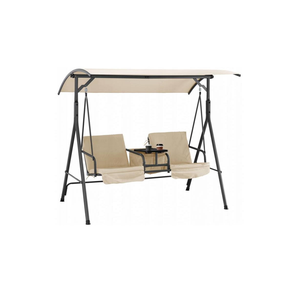 Leagăna de grădină dublă de culoare bej, cu suport pentru căni