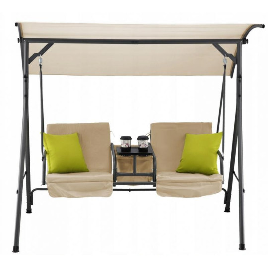 Leagăna de grădină dublă de culoare bej, cu suport pentru căni