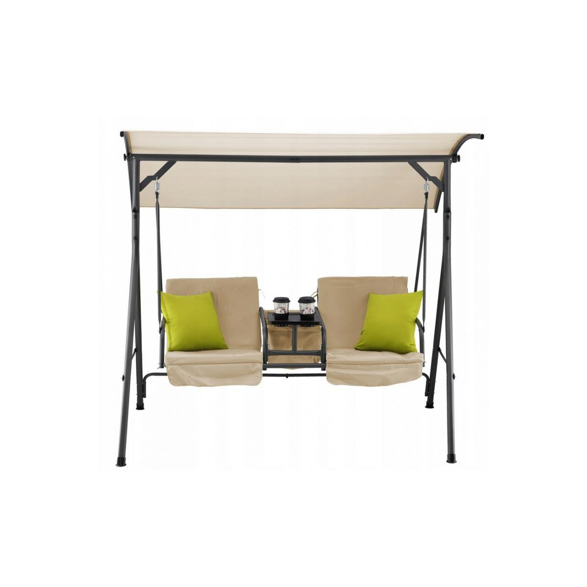 Leagăna de grădină dublă de culoare bej, cu suport pentru căni