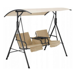 Leagăna de grădină dublă de culoare bej, cu suport pentru căni