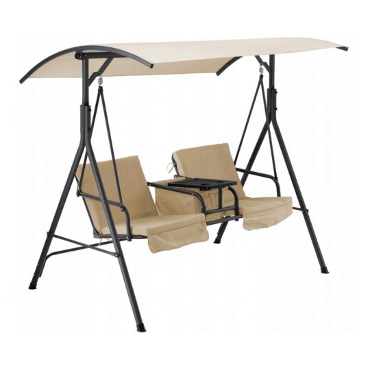 Leagăna de grădină dublă de culoare bej, cu suport pentru căni