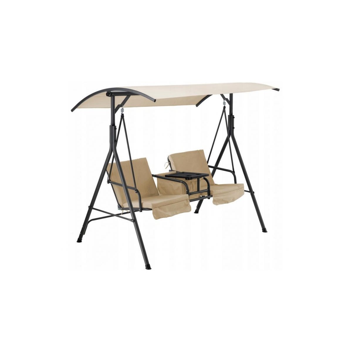 Leagăna de grădină dublă de culoare bej, cu suport pentru căni