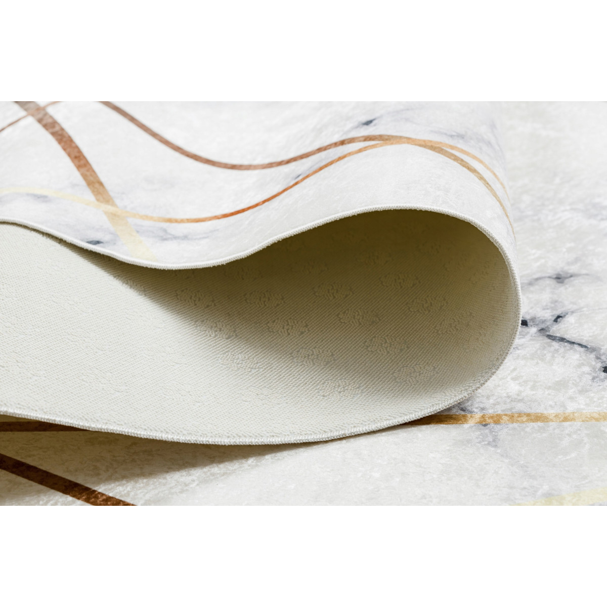 Covor alb lavabil, antiderapant, cu model geometric marmorat, disponibile în diferite dimensiuni ANDRE