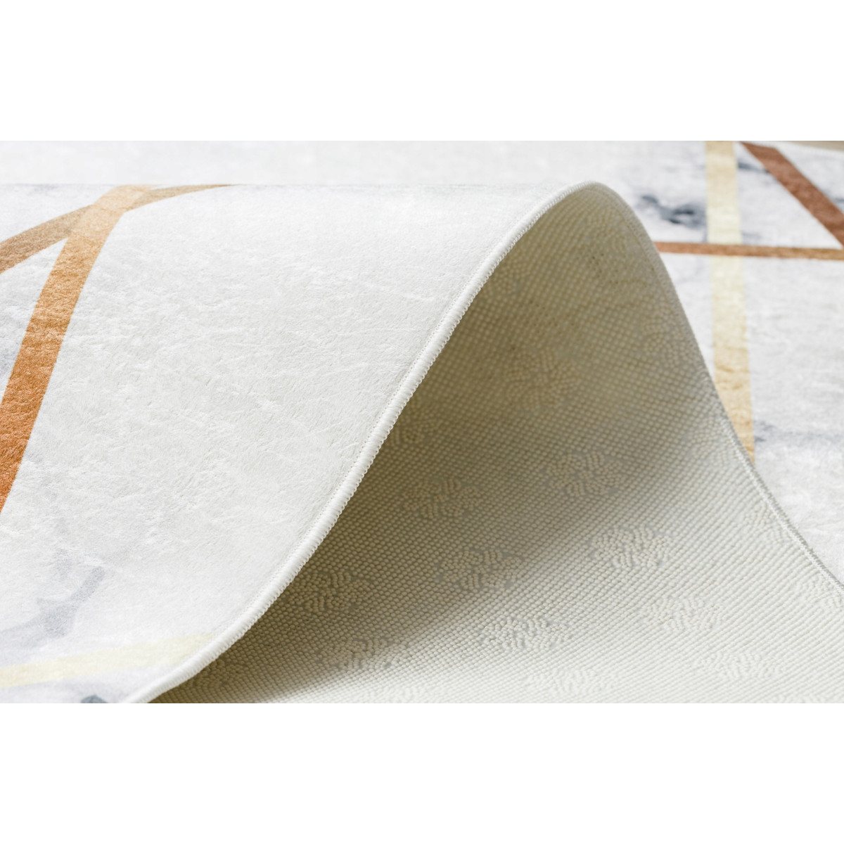 Covor alb lavabil, antiderapant, cu model geometric marmorat, disponibile în diferite dimensiuni ANDRE