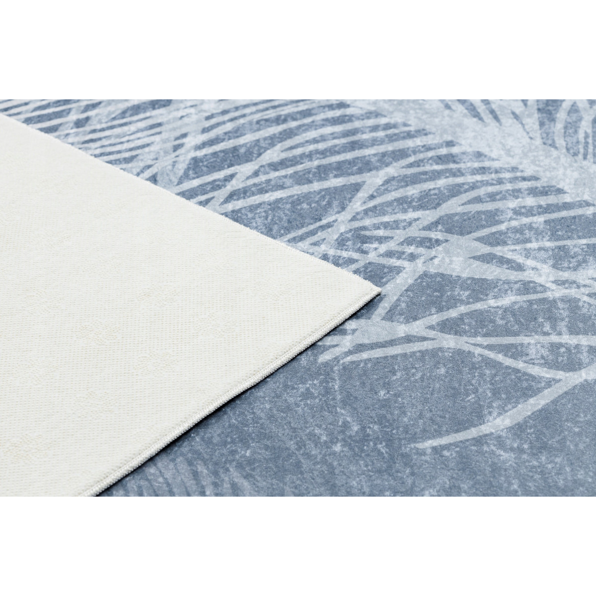 Covor albastru lavabil cu model antiaderent penaj, dimensiuni variate ANDRE