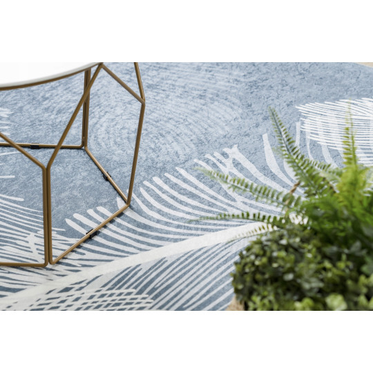 Covor albastru lavabil cu model antiaderent penaj, dimensiuni variate ANDRE