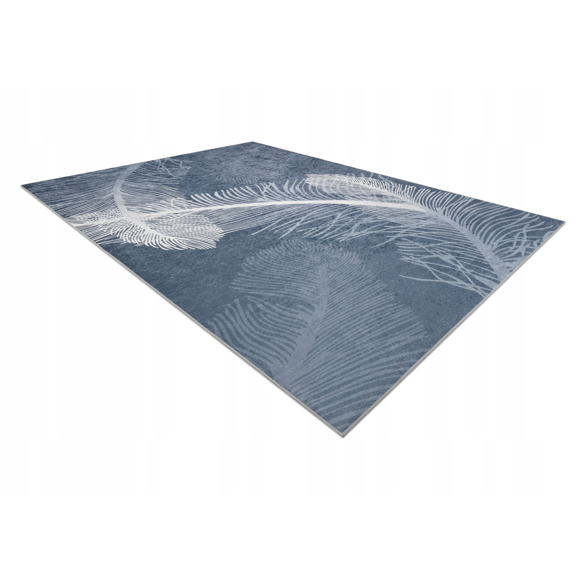 Covor albastru lavabil cu model antiaderent penaj, dimensiuni variate ANDRE