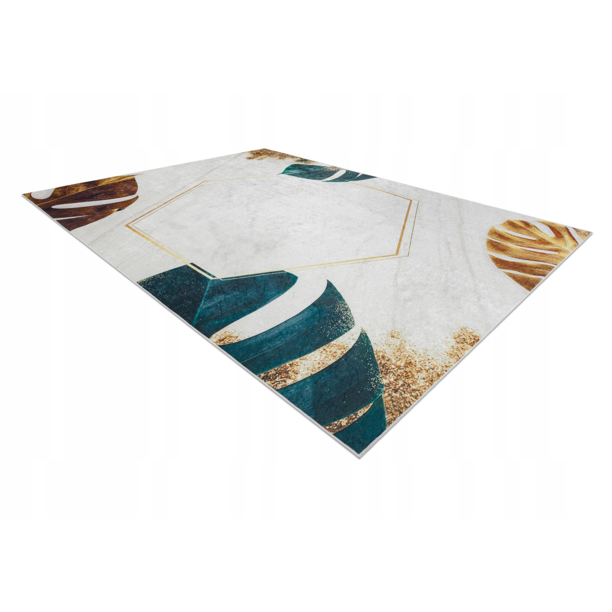 Covor alb-aurieș, lavabil, antiderapant, disponibile în mai multe dimensiuni ANDRE