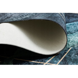 Covor albastru lavabil, antiderapant, cu model geometric și frunze, diverse dimensiuni, ANDRE