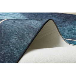 Covor albastru lavabil, antiderapant, cu model geometric și frunze, diverse dimensiuni, ANDRE