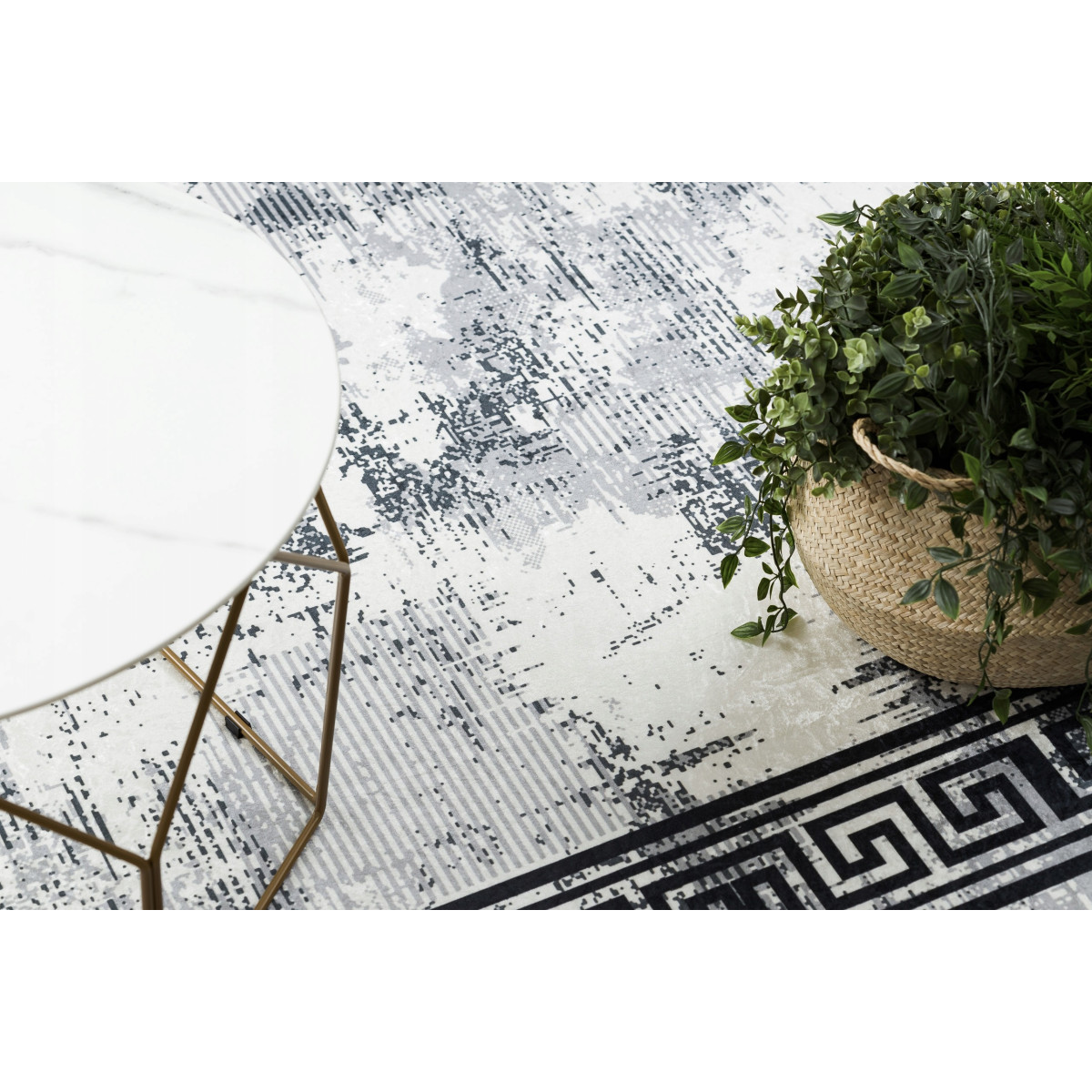 Covor negru-alb, lavabil, antiderapant, diferite dimensiuni ANDRE