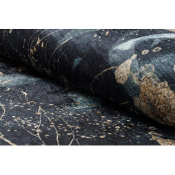 Covor antiderapant, lavabil, cu model de frunze, negru-cyan, ANDRE