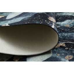 Covor antiderapant, lavabil, cu model de frunze, negru-cyan, ANDRE