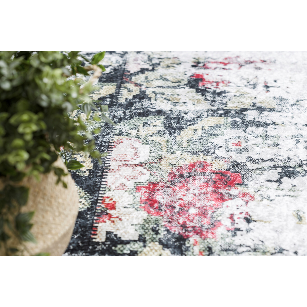 Bicolor roșu-alb, covor lavabil, model floral de vin, antiderapant, diferite dimensiuni ANDRE