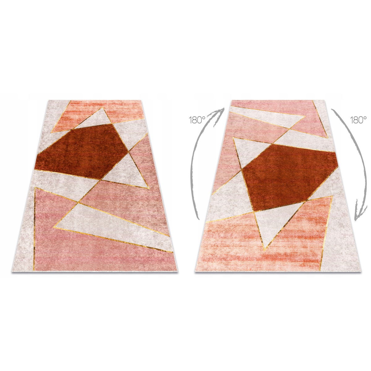 Covor modern, cu un model original, în culoarea roz.