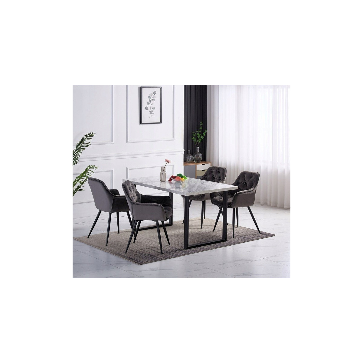 Scaun tapițat pentru dining în culoarea gri închis
