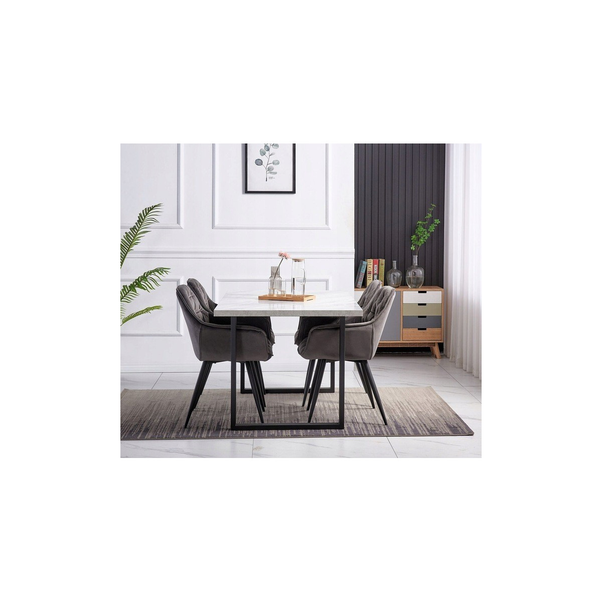 Scaun tapițat pentru dining în culoarea gri închis