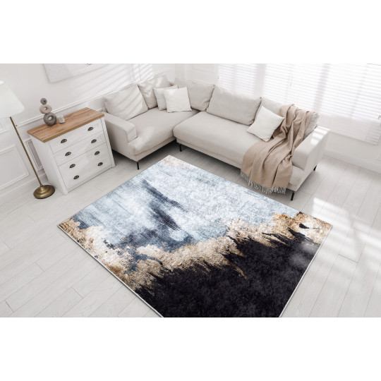 Covor modern abstract în nuanțe de albastru și negru MIRO