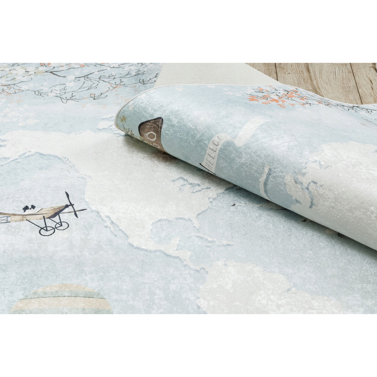 Covor pentru copii cu hartă a lumii în culoarea albastră