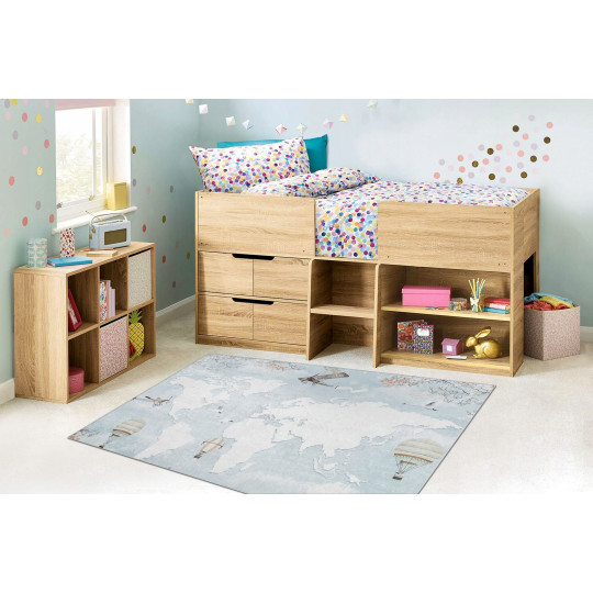 Covor pentru copii cu hartă a lumii în culoarea albastră