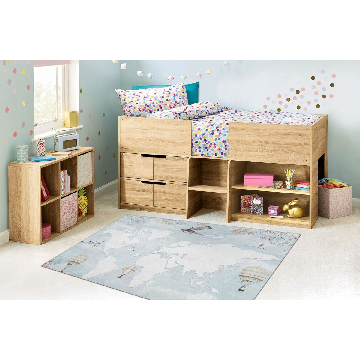 Covor pentru copii cu hartă a lumii în culoarea albastră