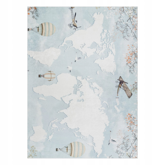 Covor pentru copii cu hartă a lumii în culoarea albastră